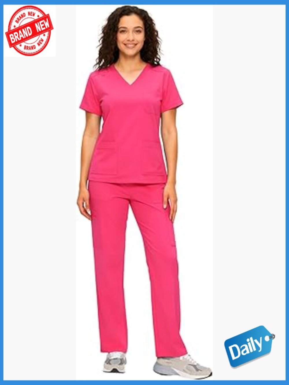 Women's V-Neck Scrub Top & Cargo Pants Set 12 Pockets XXL